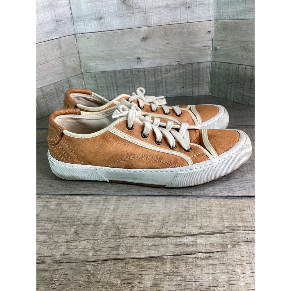 Pantofola d'Oro Tan Leather Low Top Sneakers Women Size 39 Gold Logo Italian - Picture 2 of 8